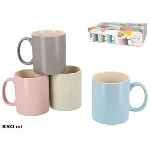 4 Assorted 330ml Ceramic Cups Straight Single-Color <b>Mugs</b> - Product Image 1