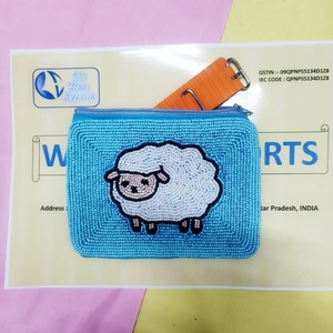 Porte-monnaie mignon fait main en perles, motif mouton, avec fermeture éclair, petit portefeuille animal mignon, mini trousse de maquillage, pour usage quotidien - Product Image 1