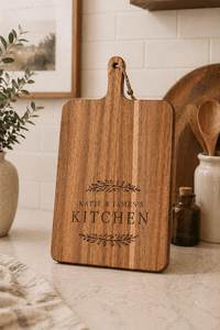 Elegant Wooden Chopping Block Engraved Slogan Rectangular With Wooden Handle Kitchenware Cutting <b>Board</b> By Universal Overseas - Product Image 2