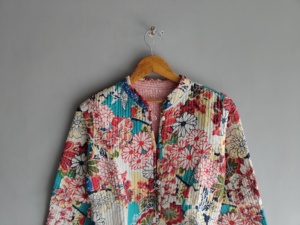 Chaqueta Acolchada con Estampado Floral para Mujer, Cuello Mao, Manga Larga, Cierre de Botones, Estilo Primavera, Largo Regular, Forro de Algodón, Regalo para Ella - Product Image 4