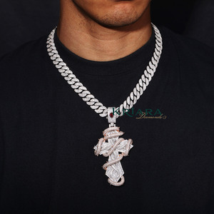 Pendentif Croix avec Diamant de Laboratoire, Motif Serpent, Argent 925 Plaqué Or Rose, Or Massif 18K, Charme Religieux Unisexe de Luxe - Product Image 3