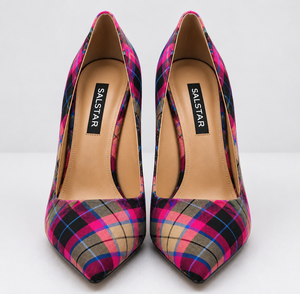 Chaussures à talons hauts élégantes en tissu tartan pour femmes, vente en gros, qualité supérieure écossaise, pour mariage et soirée - Product Image 1