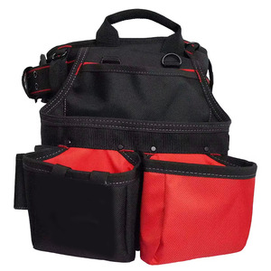Heavy Duty Tool <b>Belt</b> With Multiple Pockets Black And <b>Red</b> Tools Organizer Waist Bag For Electricians And Mechanics - Product Image 6