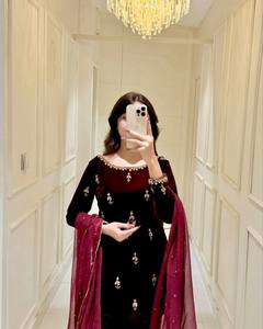 Designer Wear Heavy Viscose Velvet <b>Top</b> with Heavy Work Palazzo Set - Product Image 1