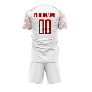 Ensemble d'uniformes de football unisexe blanc et rouge, maillot sublimé, short, tissu respirant, col rond, manches courtes, adulte, toutes saisons - Product Image 2