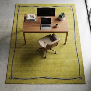 Modern Olive Green Hand Knotted Wool Area Rug Minimalist Border Design Handmade Carpet for Living Room Bedroom Decor - Product Image 3