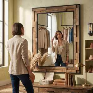 Orion Handicraft Premium Round Wooden <b>Wall</b> <b>Mirror</b> Modern Natural Wood Frame Decorative Handmade Eco-Friendly Home Interior - Product Image 4
