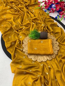 Sari en soie Rangoli Crush avec des sequins scintillants sur toute la surface et une pièce de chemisier assortie non cousue - Product Image 4