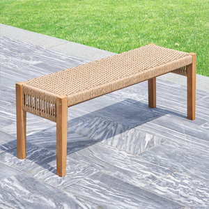 Banco de Jardín DreamCraft de Madera de Roble Dorado y Ratán Trenzado Mixto, Patio, Vietnam - Product Image 1