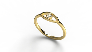 Bague minimaliste en or 18 carats avec motif œil, sertie de diamants taille ronde, bague empilable, bijoux fins pour femmes - Product Image 2
