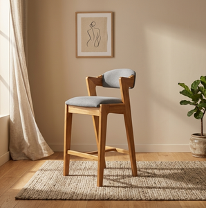 Kia Bar Chair Solid Wood <b>Frame</b> Eco-Friendly Durable Modern Contemporary Minimalist Style Custom Design Fixed Armrest Indoor Bar - Product Image 6