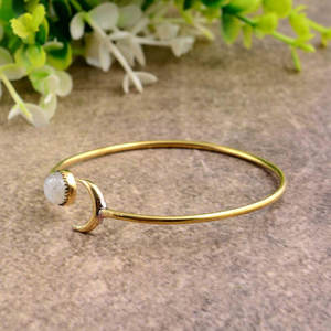 Minimalist Crescent Moon Bangle-Dainty Precious Metal Alloy Rhodium Plated Open Cuff <b>Bracelet</b>-Trendy Celestial Handmade Unisex - Product Image 3