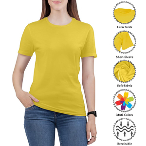 <b>Women's</b> <b>Yellow</b> Crew Neck Short Sleeve <b>T</b>-<b>Shirt</b> Regular Fit Solid Color Casual 100% Cotton Breathable Eco-Friendly Anti-UV Spring - Product Image 6