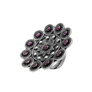 Actual Flower Shape Oxidized <b>Plain</b> 925 Sterling Silver <b>Rings</b> With Multi Ruby Gemstones Wholesaler Silver Bohemian Jewelry - Product Image 1