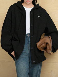 Private Label Women's Hooded Button Front <b>Jacket</b> Heavy Cotton Fleece Oversized Casual Streetwear Global Supply Factory Direct - Product Image 5
