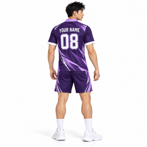 ชุดเสื้อและกางเกงฟุตบอลชาย พิมพ์ลายเรขาคณิตแบบซับลิเมชั่น ผ้าโพลีเอสเตอร์ระบายอากาศ ป้องกันรังสียูวี แห้งเร็ว ปรับแต่งชื่อทีมได้ - Product Image 2