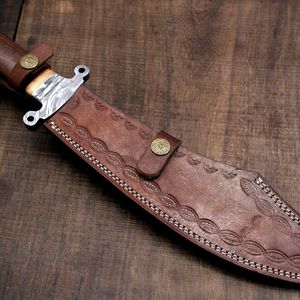 Couteau de chasse Skinner à lame fixe pour le quotidien avec étui en cuir, couteau Bowie de chasse en acier Damas - Product Image 4