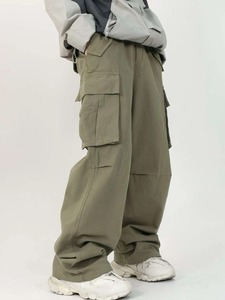 Pantalones Cargo Verde Oliva para Hombre, Cintura Elástica, Múltiples Bolsillos, Estilo Workwear, Tela de Lona de Peso Medio, para Otoño - Product Image 3