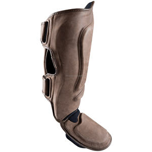 Espinilleras de cuero de vaca con logotipo personalizado de alta calidad MMA y Muay Thai Boxing Shin Protector para deportes de fútbol - Product Image 3