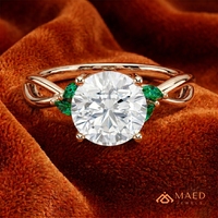 Bague en Moissanite à Coupe Ronde, Or Rose, Bijou pour Femme, Pierre Verte, Motif Feuille, Cadeau de Mariage, Bijoux de Mode, Fins et Élégants