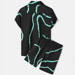 Pantalones Cortos de Punto con Estampado Tie Dye para Hombre, Ropa Casual de Verano, Diseño Pintado a Mano en Negro con Verde Menta - Product Image 2