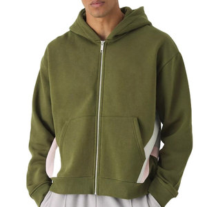 Sweat-shirt à capuche zippé vert olive pour homme, coupe ample, en molleton, décontracté, coupe classique, pour l'automne - Product Image 1