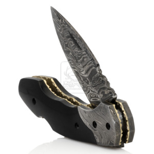 Couteau de poche pliant artisanal en acier Damas DD-FK-776, idéal pour le bushcraft, la chasse et le camping, lame à pointe tombante de 3 mm d'épaisseur - Product Image 1