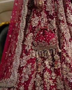 Pakistani Classic Wedding Gown Red Embroidered Crystal Beaded <b>Floor</b>-Length A-Line Silhouette Natural Waistline Long Sleeves <b>Boat</b> - Product Image 4