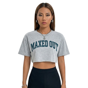 Custom Graphic Cropped Women's Shirts Athletic Grey Tee College Style Loose Fit <b>Drop</b> Shoulder Breathable Workout Casual Tops OEM - Product Image 1