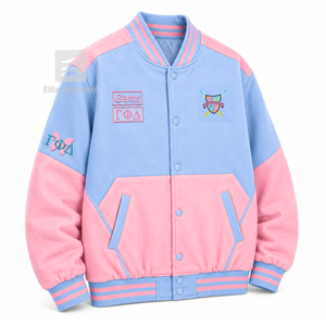 Chaqueta cortavientos personalizada de la hermandad Gamma Phi Delta con logo bordado en azul cielo y rosa, estilo casual para mujer con forro de poliéster. - Product Image 2