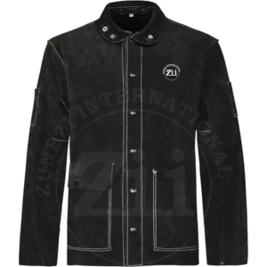 Veste de travail ignifuge noire avec panneaux rouges, coutures soudées, coupe classique, résistance à la chaleur 300°C-500°C, protection de niveau 1, 100% coton ZUNEZI - Product Image 5