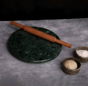 <b>White</b> Marble Rolling <b>Board</b> and Wood Rolling <b>Pin</b> Prime Quality Marble Roti Roller Round Shape Chakla Belan - Product Image 5