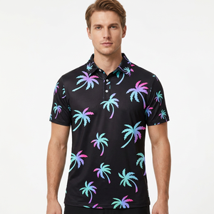 Polo homme noir imprimé à manches courtes, respirant, décontracté, en polyester tissé - Product Image 3