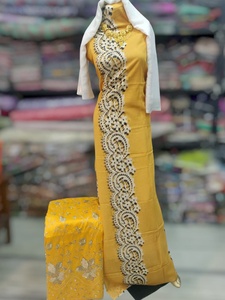 ผ้าพิมพ์ลายคลื่นนามธรรมสีน้ำเงินและสีขาวสไตล์สวิสเยอรมัน |   ชุดงานเลี้ยงและชุดแต่งงานโซมาเลียสุดหรู - Product Image 5