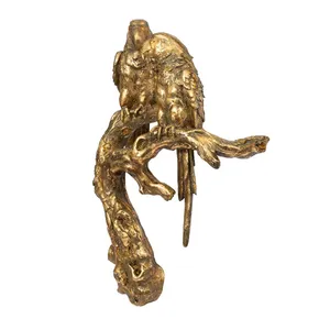 Escultura de Pared de Metal con Pareja de Loros Dorados Antiguos, Decoración de Aves en Rama para Sala de Estar, Dormitorio, Pasillo y Regalos - Product Image 6