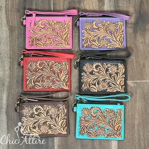 Porte-cartes de crédit élégant en cuir véritable fait main avec motif floral et fermeture éclair, mini pochette à monnaie unisexe 2026 - Product Image 1