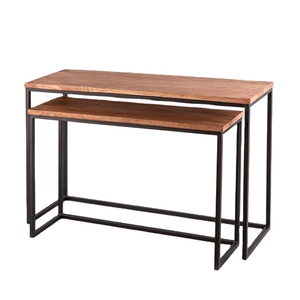 Table basse rectangulaire, cadre métallique, avec bout en bois, moderne, table basse, pour salon et bureau, livraison gratuite - Product Image 1