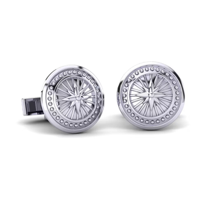 Boutons de manchette pour homme en argent avec motif étoile et bordure perlée, bijoux formels - Product Image 2