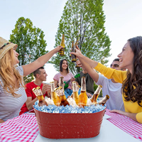 Seau à glace en métal galvanisé, refroidisseur de champagne et de cocktails, grand bac ovale pour refroidir la bière, idéal pour les fêtes à domicile et les fêtes au bord de la piscine
