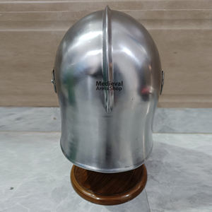 Casco Barbuta Medieval con Acabado Plateado, Armadura de Caballero de Acero Suave para Batalla, Reenactamiento, Exhibición Histórica, Disfraz y Decoración del Hogar - Product Image 3