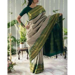 FANCY BANARASI SOIE TISSANT TRAVAIL SAREE AVEC BLOUSE INCOUSÉE VERT - Product Image 1