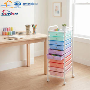 Chariot de rangement à 10 tiroirs en métal fabriqué à Taïwan, organisateur roulant pour bureau et maison, design minimaliste, nettoyage facile - Product Image 3