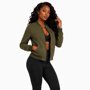 Chaqueta Bomber Personalizada con Cierre de Cremallera para Mujer, Chaqueta de Invierno de Tejido Softshell, Cuello Mao, Bolsillos Laterales, Chaqueta Impermeable para Mujer - Product Image 4