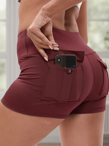 High Waist Drawstring Shorts Elastic Waistband Solid Color Casual Women's Athletic Short Pants - Product Image 2