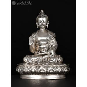 8 \ "Estatua del Señor Buda Latón plateado con escultura Vitark Mudra - Product Image 2