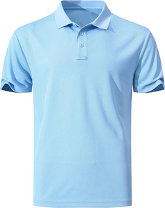 Men's <b>Light</b> <b>Blue</b> Short Sleeve Pique <b>Polo</b> <b>Shirt</b> Casual Solid Color Regular Fit Knitted Button Design - Product Image 1