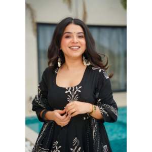 Conjunto de traje Anarkali modesto de diseñador con hermosa impresión digital para ropa de fiesta - Product Image 6