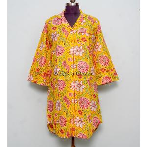 Vestido Camisero Largo 100% Algodón Puro, Cuello en V, Manga 3/4, Botones al Frente, Estilo Sexy para Club, Ajustado, Formal, Estampado Floral - Product Image 1