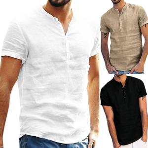 T-shirt décontracté à manches courtes et col rond pour homme en blanc, beige, noir, polyester/coton 180g - Product Image 1