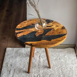 Handmade Eco-Friendly Resin Coffee <b>Table</b> with <b>Live</b> <b>Edge</b> Design Hand-painted Finish Customizable Color & Size - Product Image 2